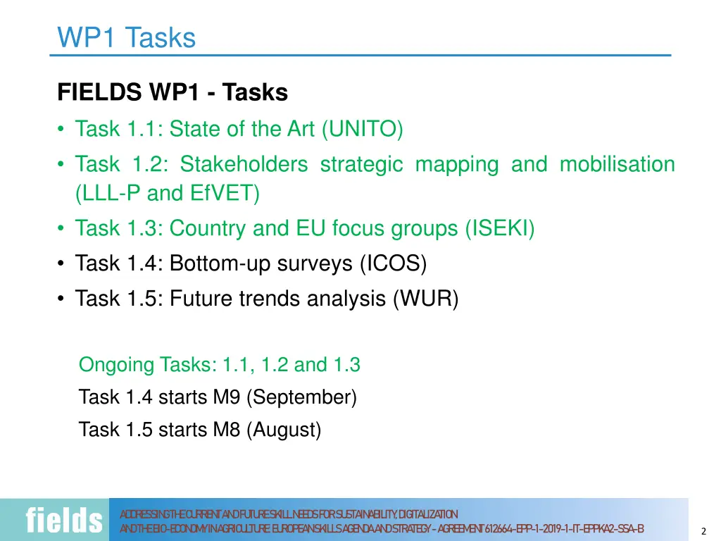 wp1 tasks