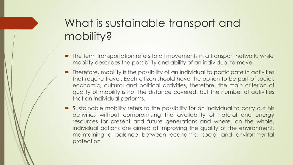 what is sustainable transport and mobility