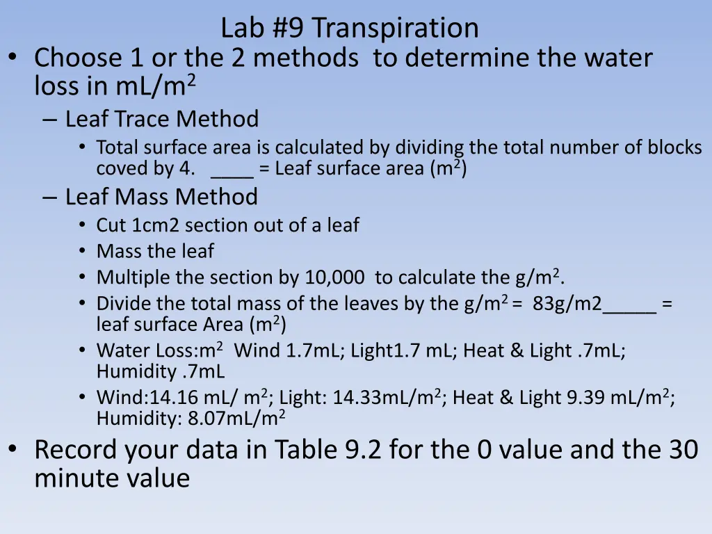 lab 9 transpiration