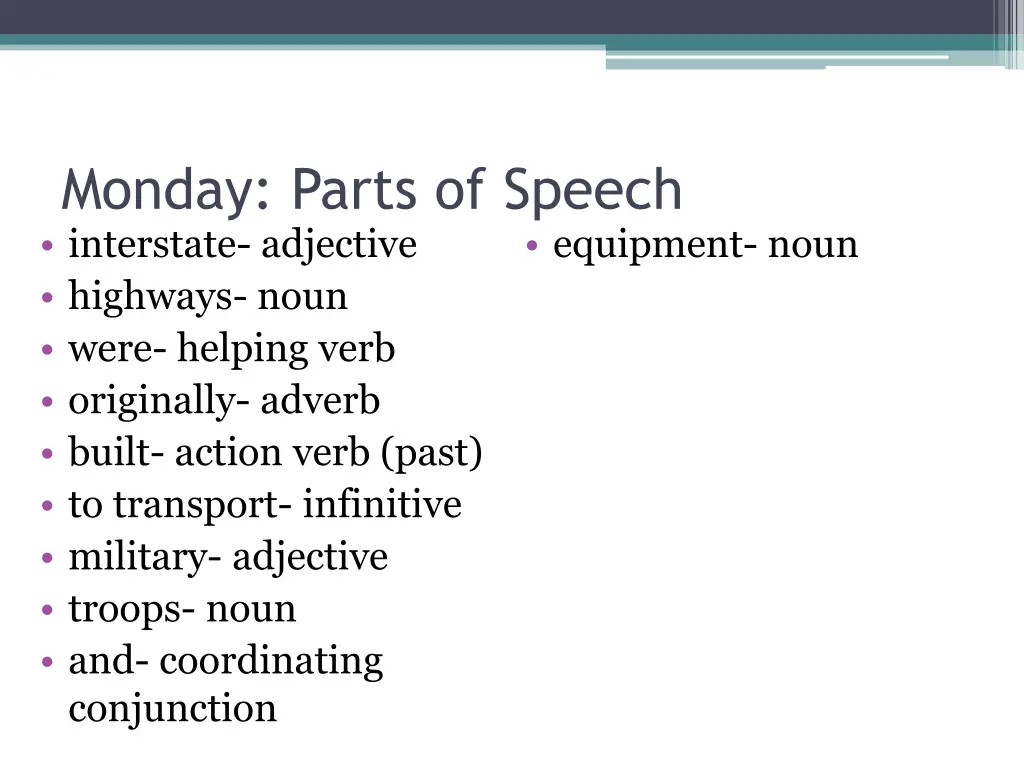 monday parts of speech interstate adjective