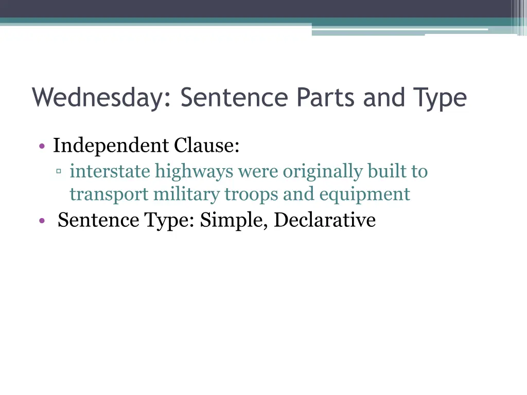 wednesday sentence parts and type