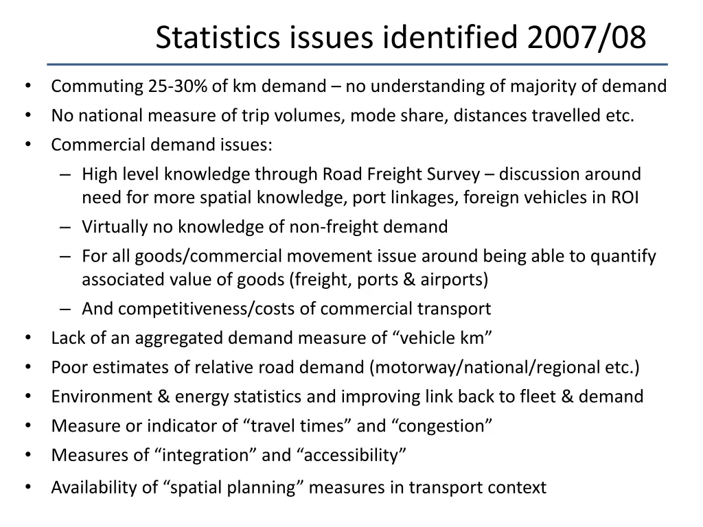 statistics issues identified 2007 08