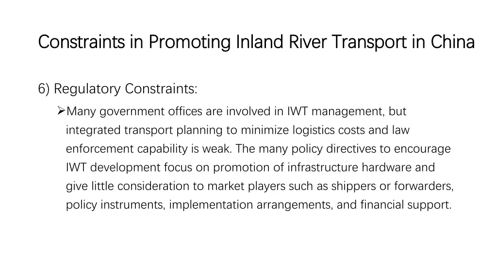 constraints in promoting inland river transport 5