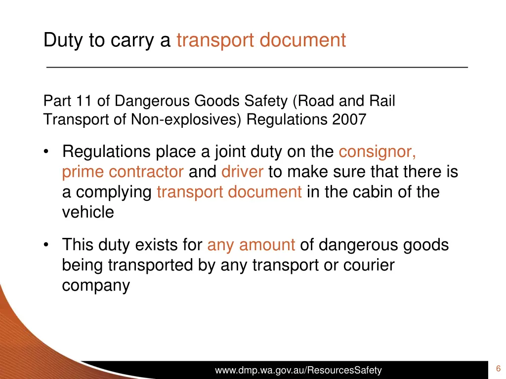 duty to carry a transport document