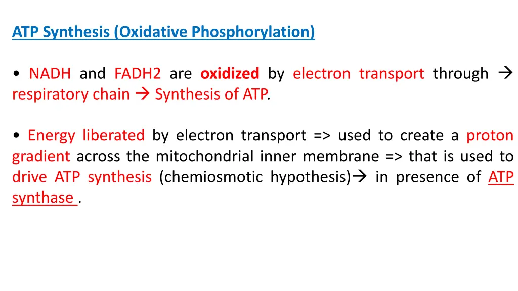 atp synthesis oxidative phosphorylation