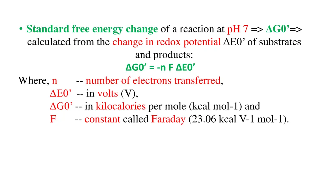 standard free energy change of a reaction