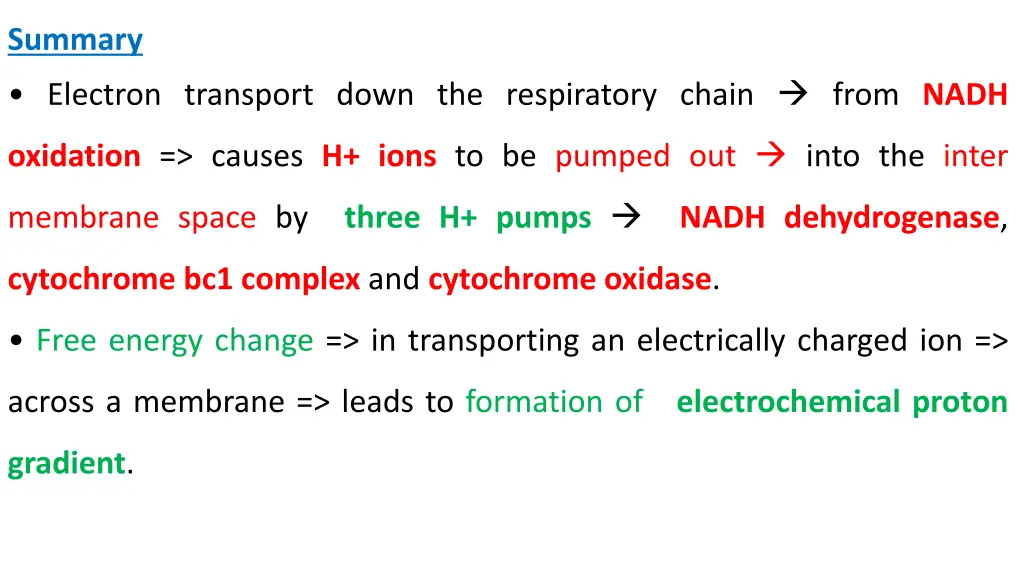 summary electron transport down the respiratory