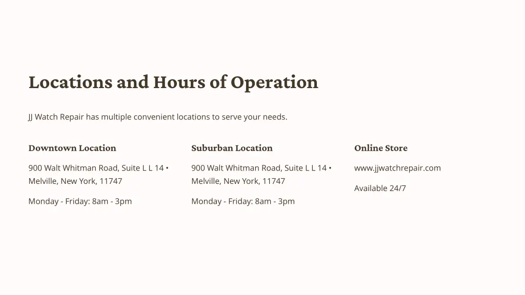 locations and hours of operation