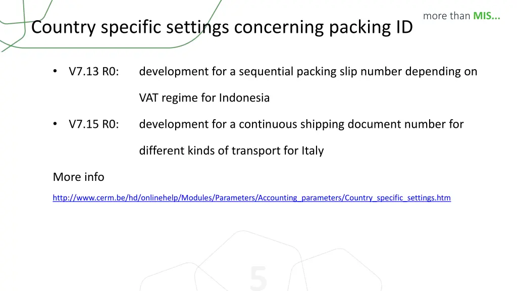 country specific settings concerning packing id