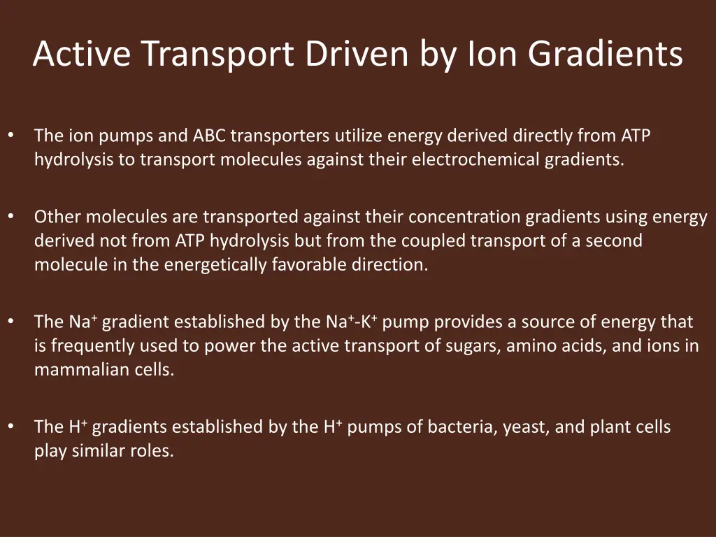 active transport driven by ion gradients