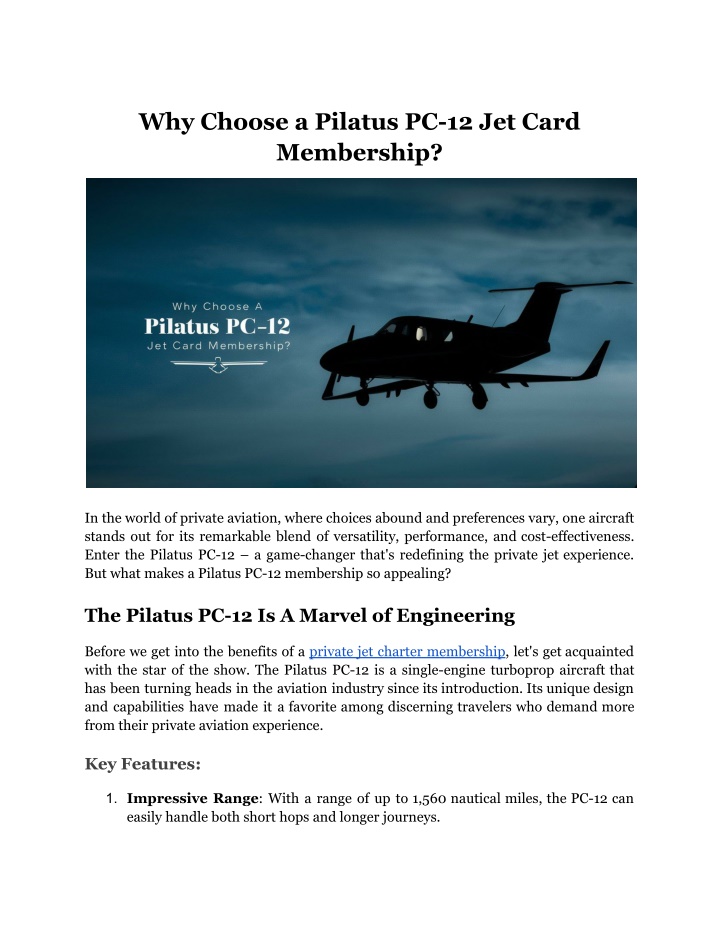 why choose a pilatus pc 12 jet card membership