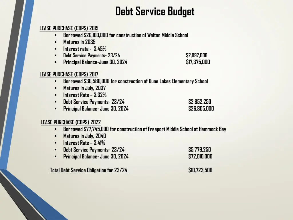 debt service budget