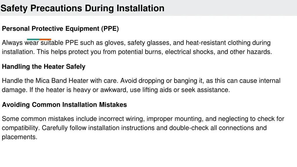 safety precautions during installation