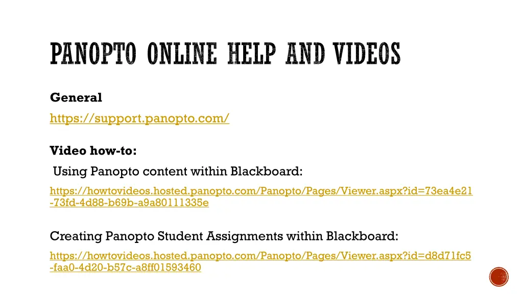 panopto online help and videos