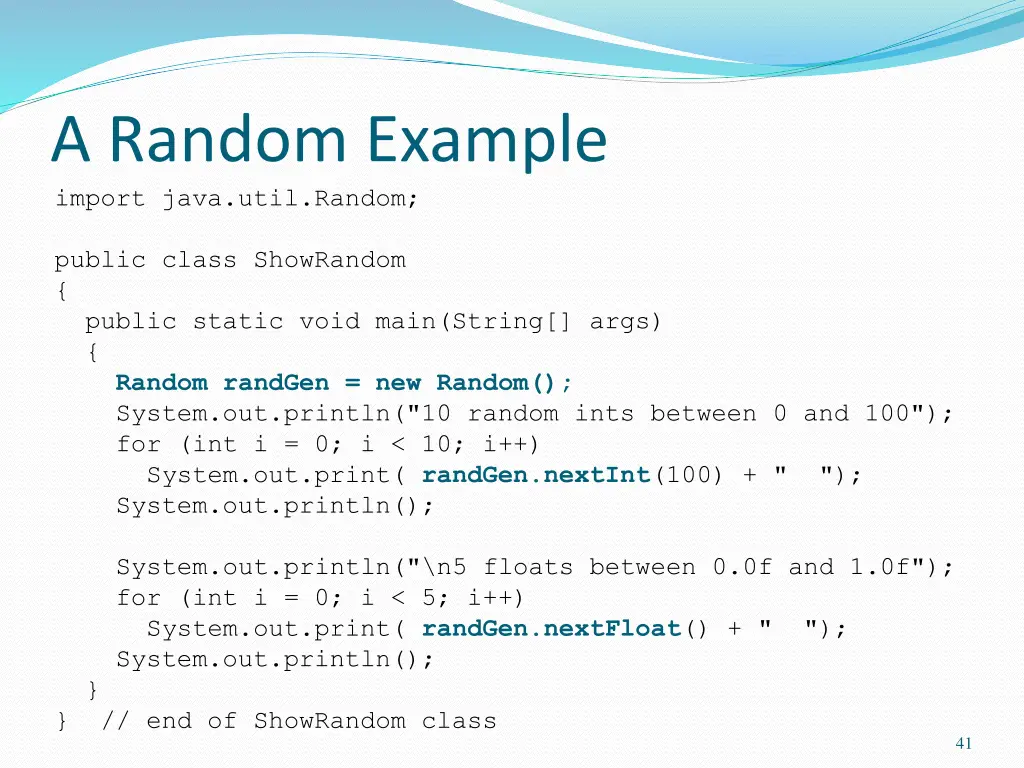 a random example import java util random