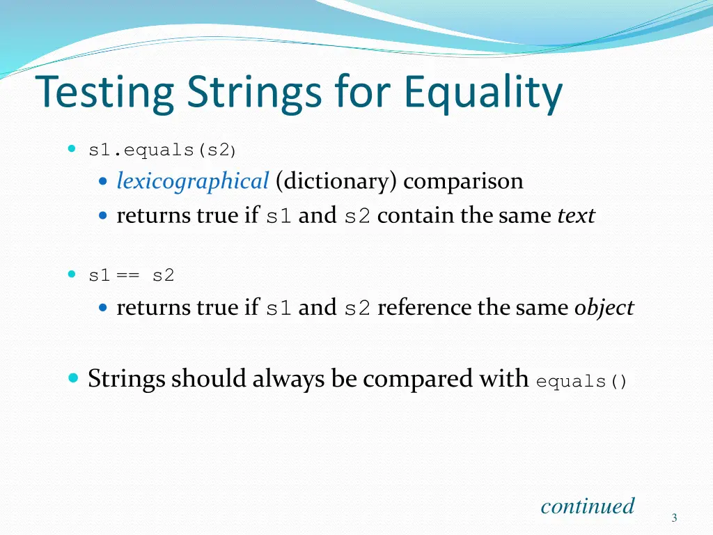 testing strings for equality