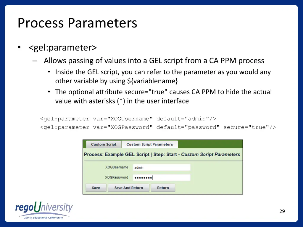 process parameters