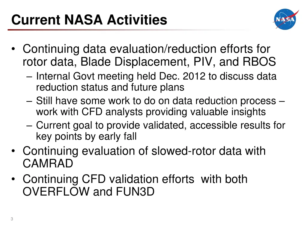 current nasa activities