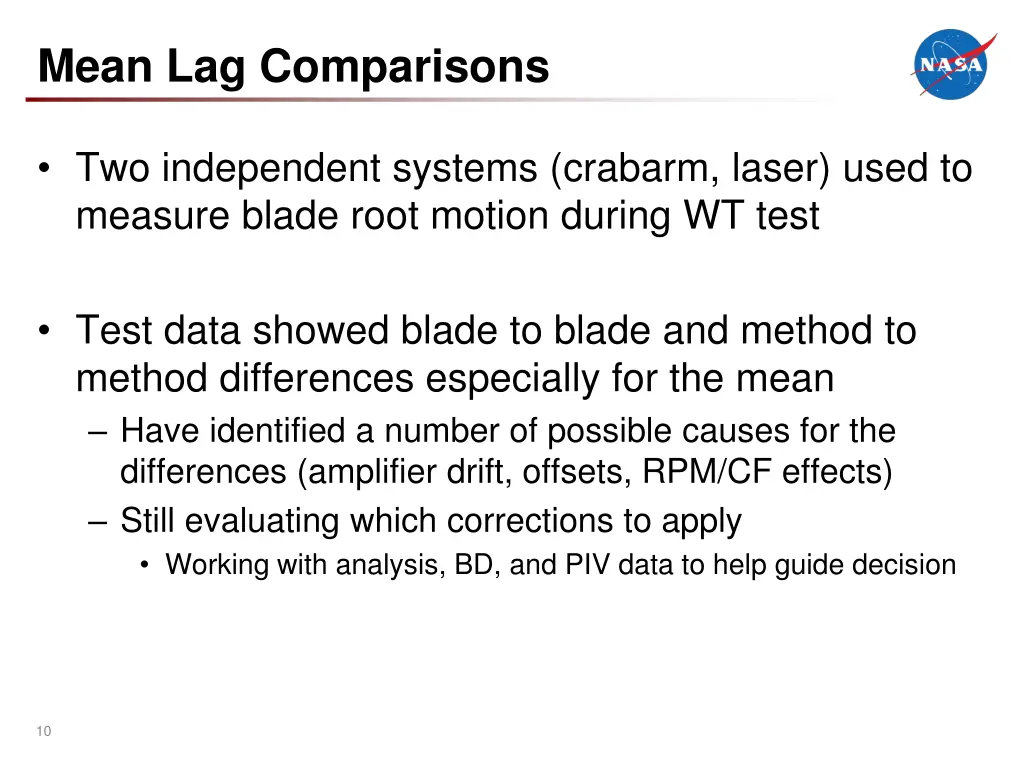 mean lag comparisons