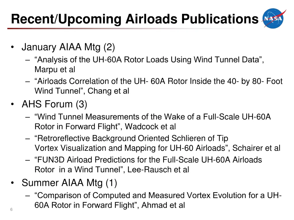 recent upcoming airloads publications