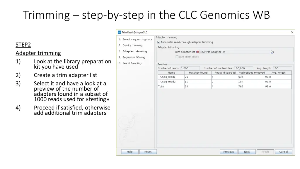 trimming step by step in the clc genomics wb 1