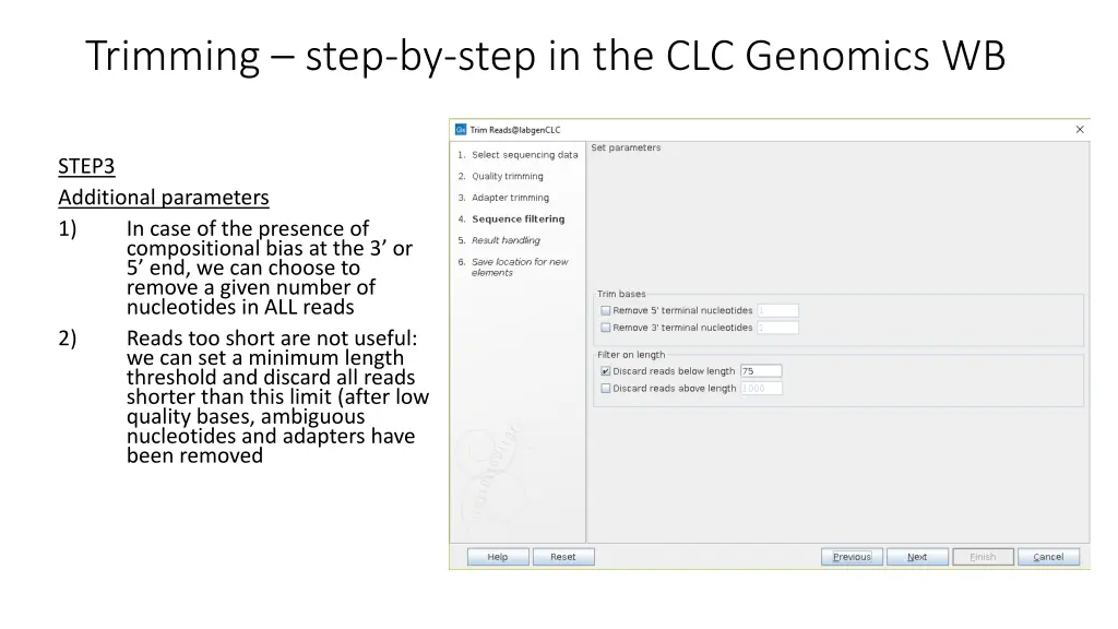 trimming step by step in the clc genomics wb 2