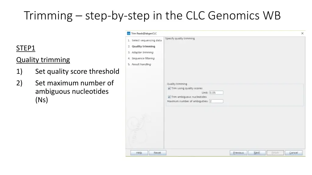 trimming step by step in the clc genomics wb