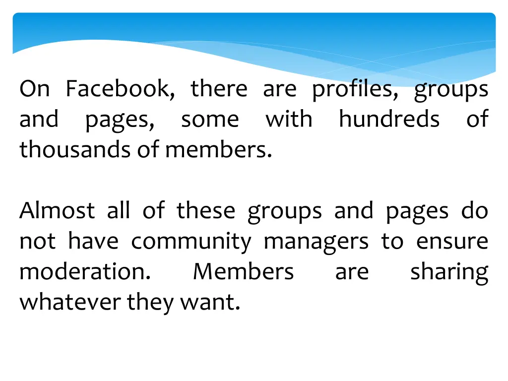 on facebook there are profiles groups and pages