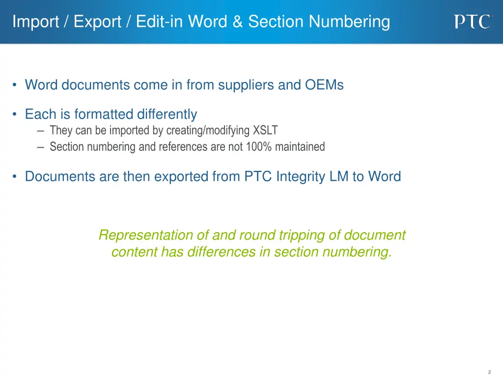 import export edit in word section numbering