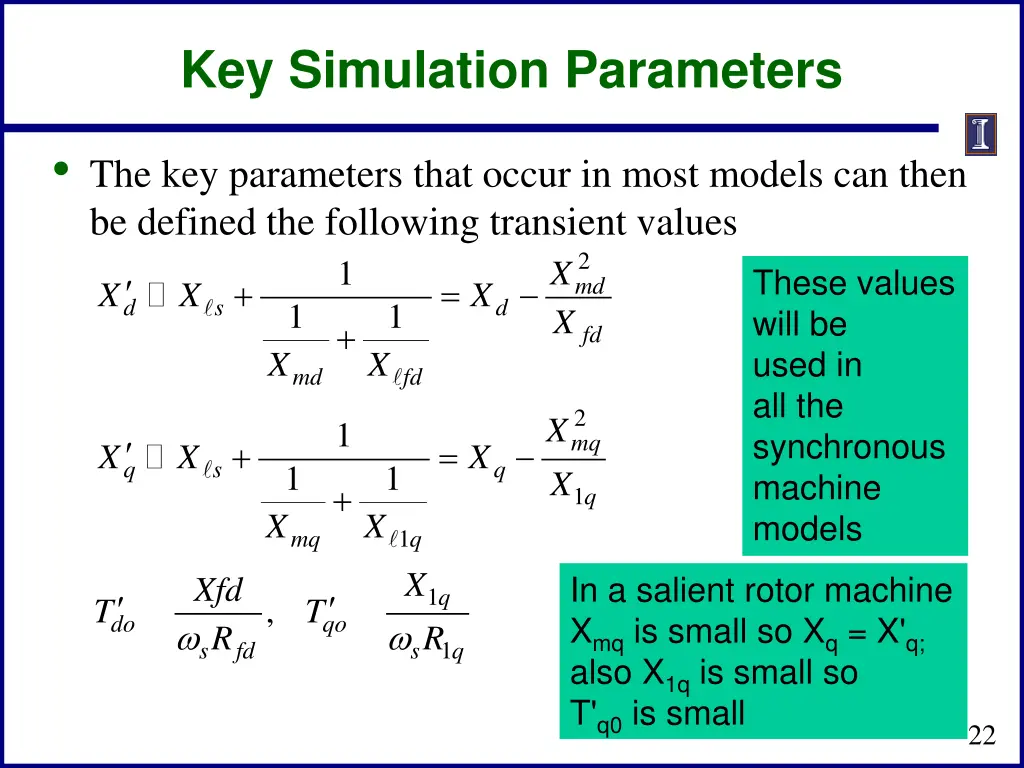 key simulation parameters