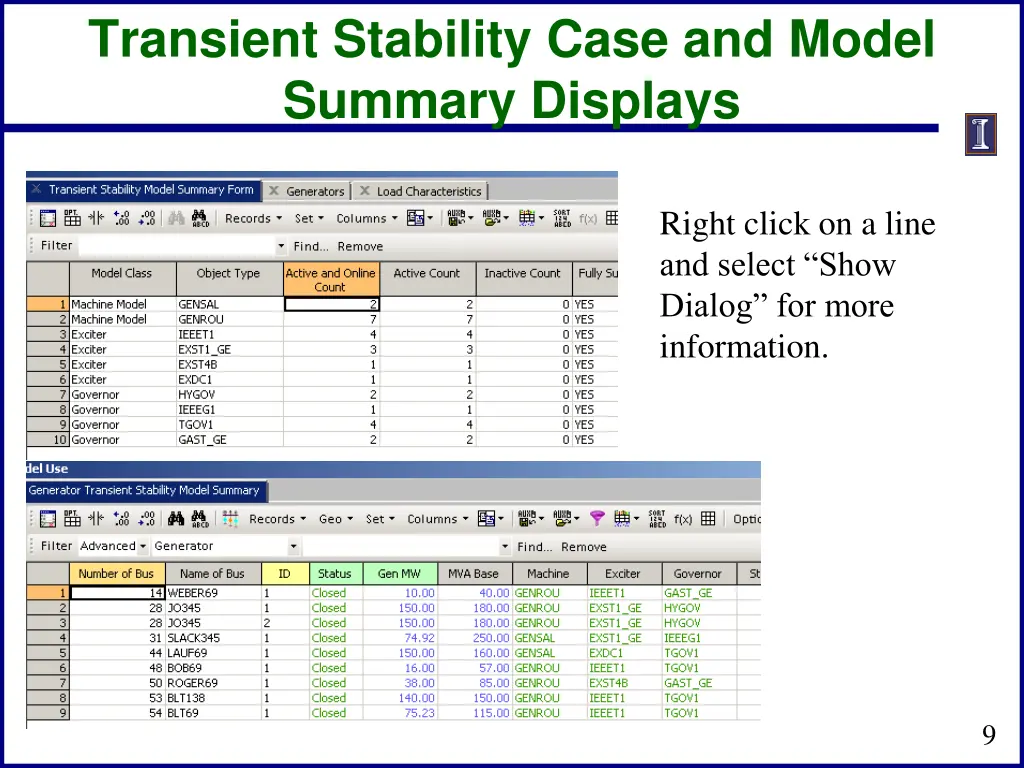 transient stability case and model summary