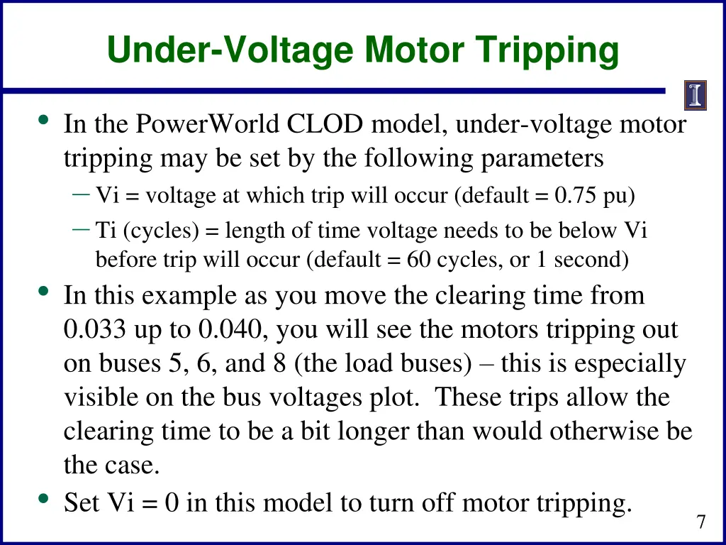 under voltage motor tripping