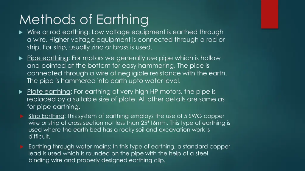 methods of earthing wire or rod earthing