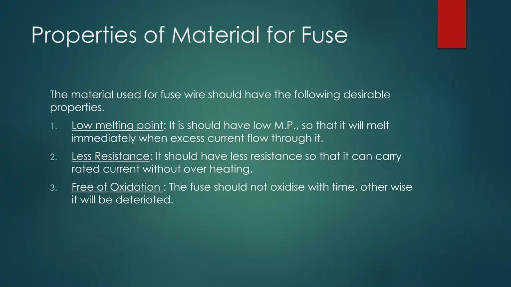 properties of material for fuse