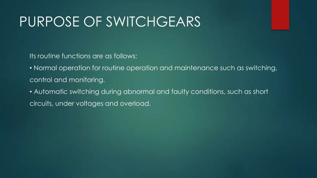 purpose of switchgears