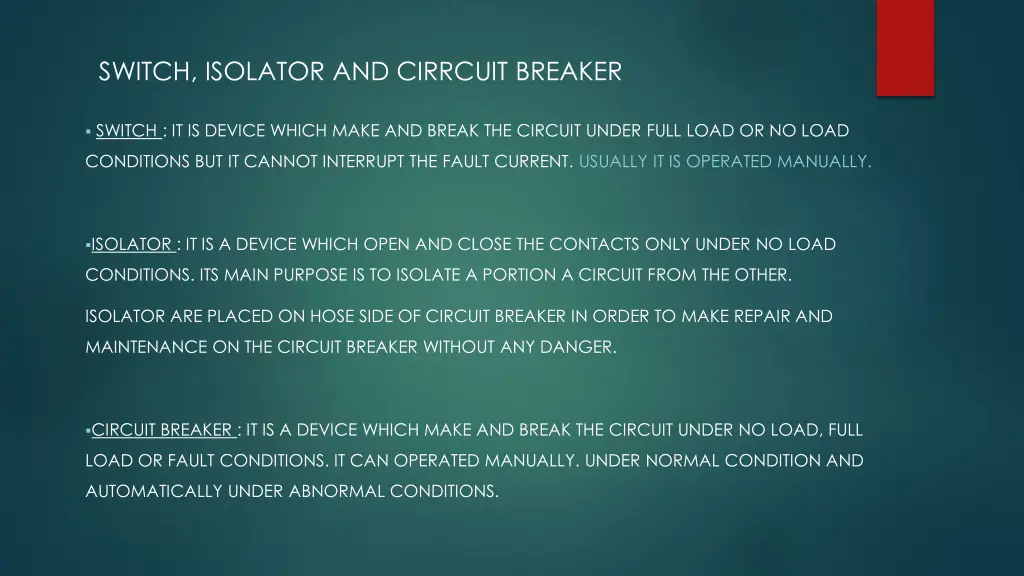 switch isolator and cirrcuit breaker