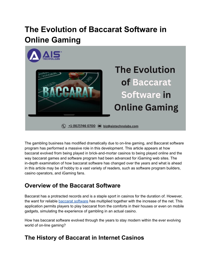 the evolution of baccarat software in online