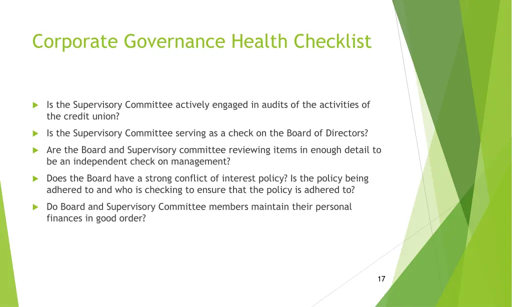 corporate governance health checklist 2