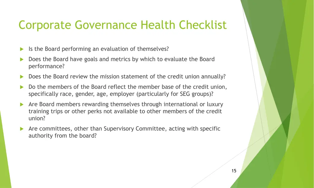 corporate governance health checklist