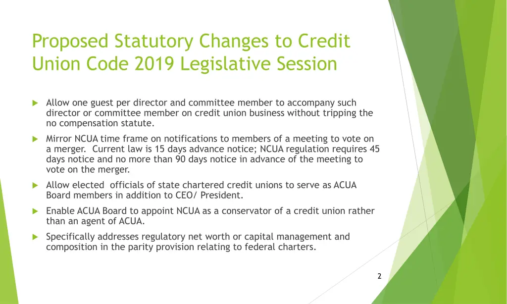 proposed statutory changes to credit union code