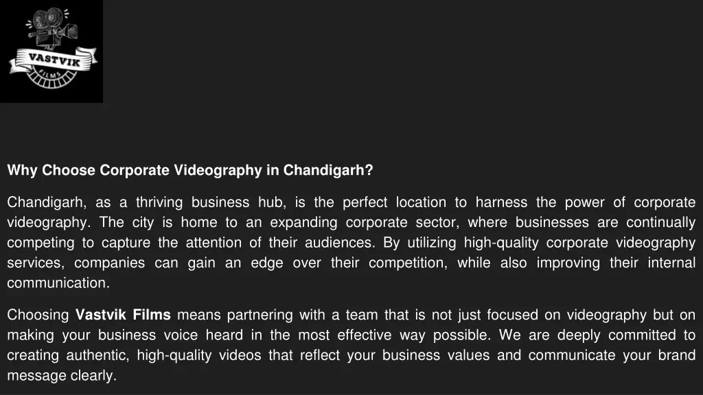 why choose corporate videography in chandigarh