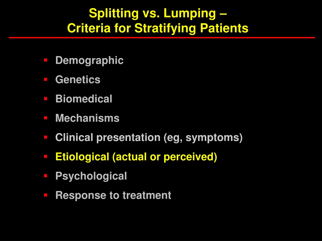 splitting vs lumping criteria for stratifying 1