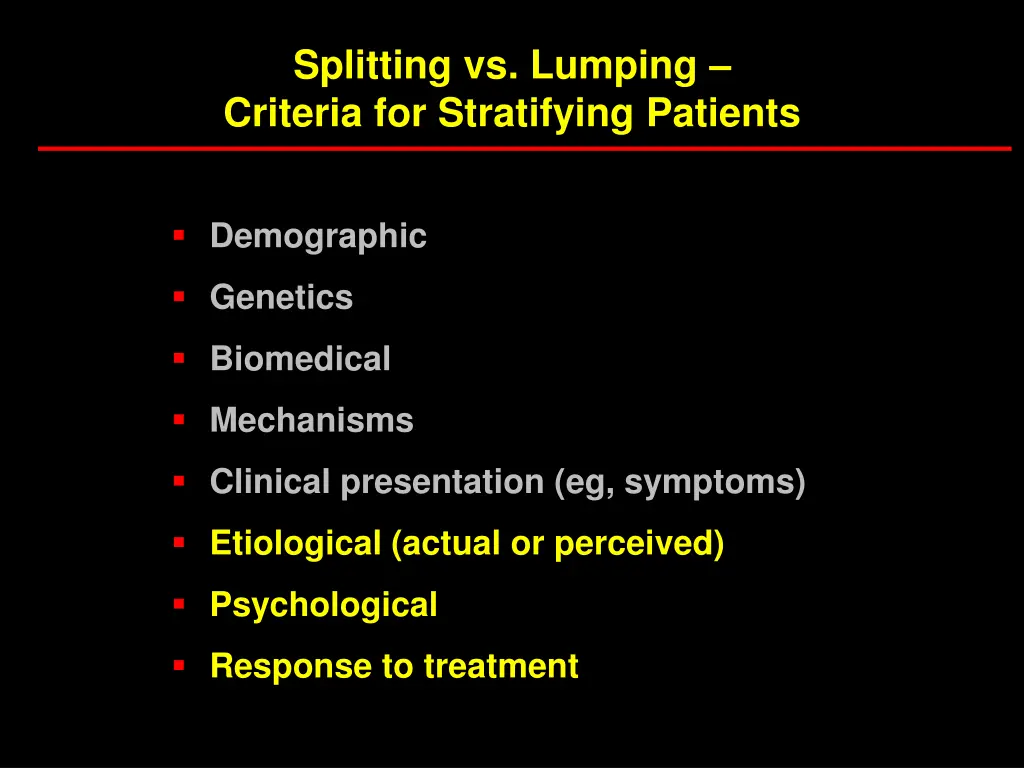 splitting vs lumping criteria for stratifying