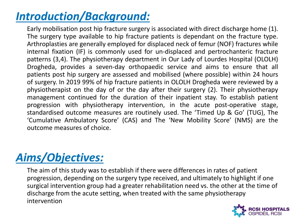 introduction background early mobilisation post