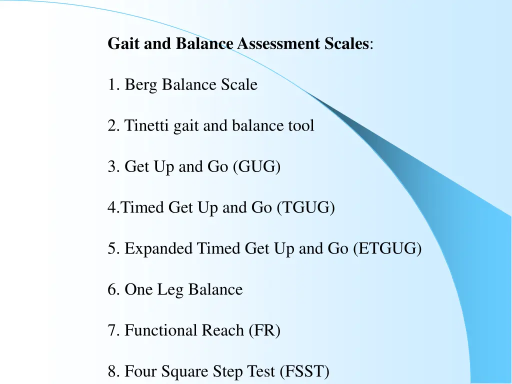 gait and balance assessment scales