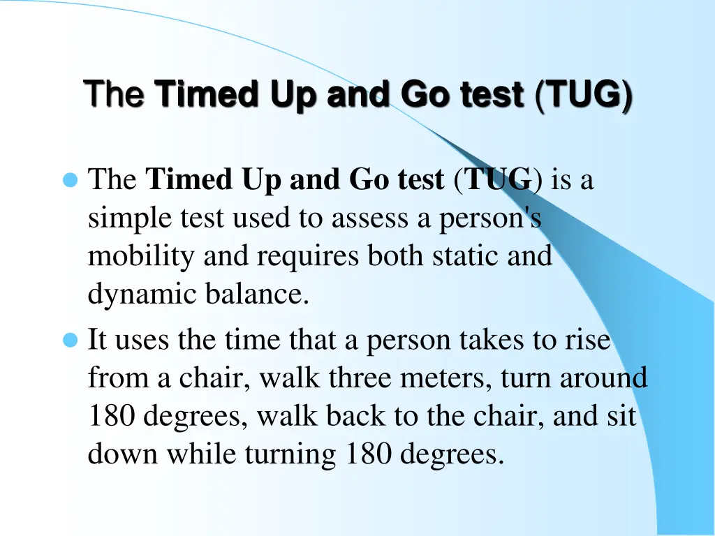 the timed up and go test tug