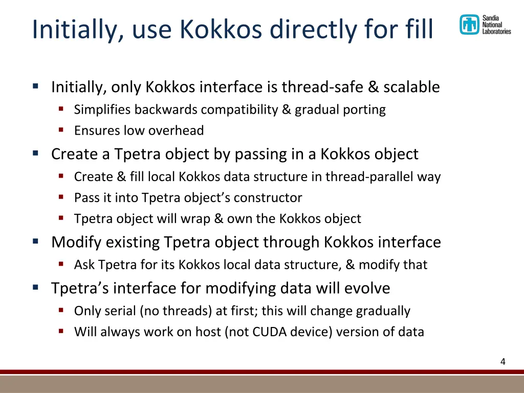 initially use kokkos directly for fill