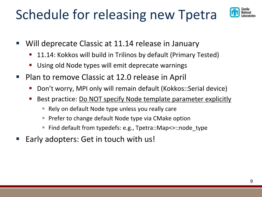 schedule for releasing new tpetra