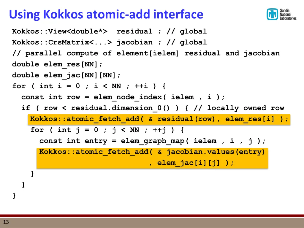 using kokkos atomic add interface