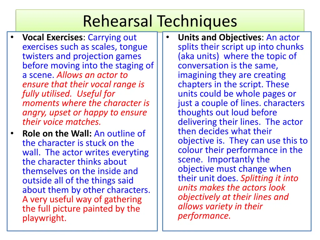 rehearsal techniques vocal exercises carrying